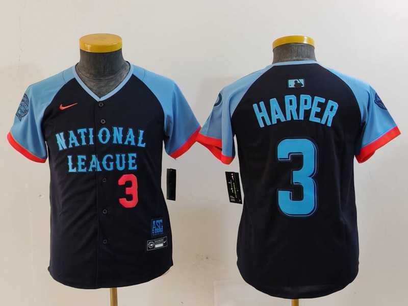Youth Philadelphia Phillies #3 Bryce Harper Number Navy 2024 All Star Limited Stitched Jersey->2024 mlb all-star->MLB Jersey